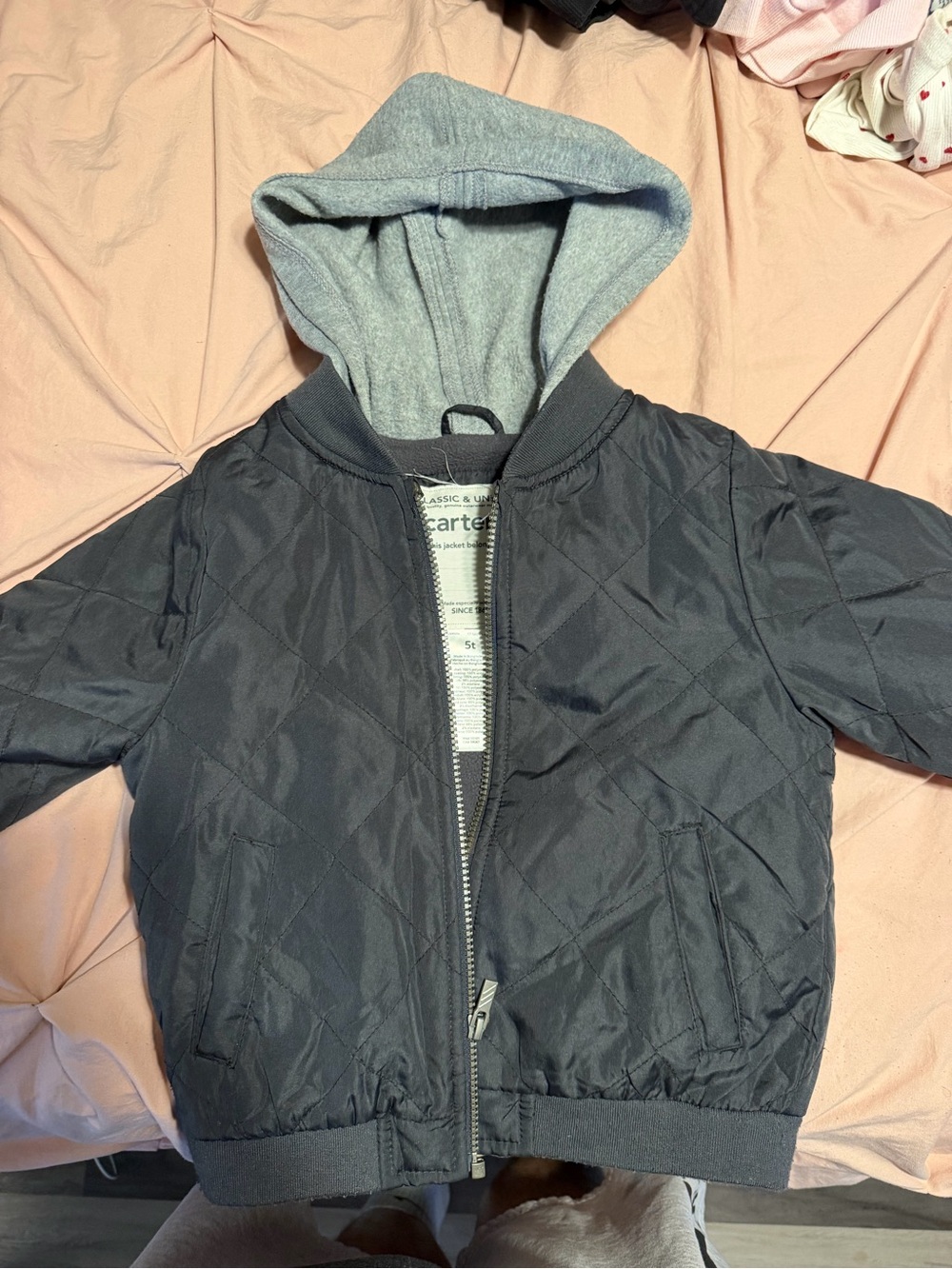Carter's Quilted Hooded Puffer Jacket in Charcoal Gray
